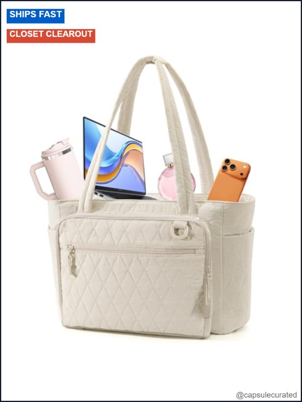 Super Lightweight Quilted Tote Bag with Laptop Sleeve & File Pocket